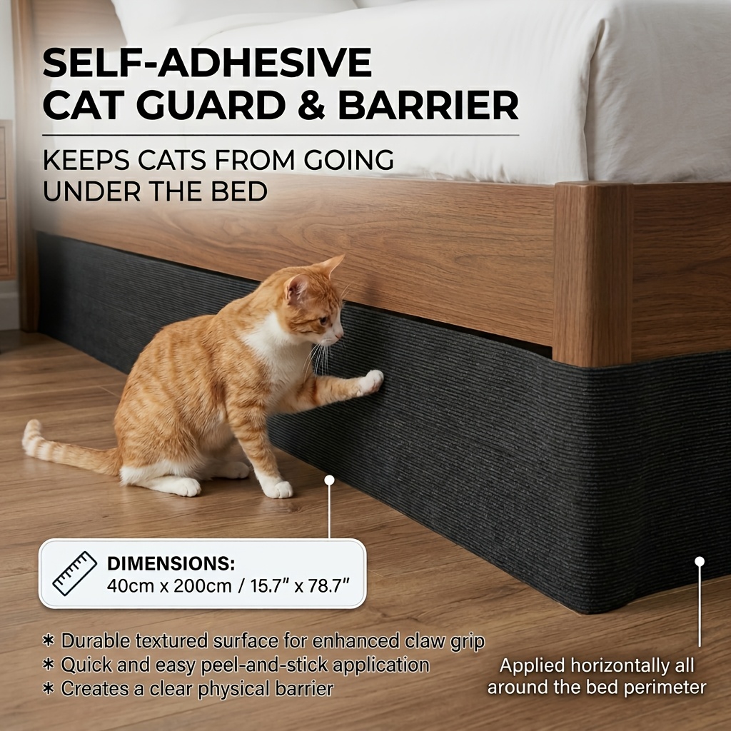 TEMU Self-adhesive Anti-cat Scratch Bed Guard Protective Mat, Which Seals Under The Bed To Prevent Cats From Crawling In And Hiding. Made Of