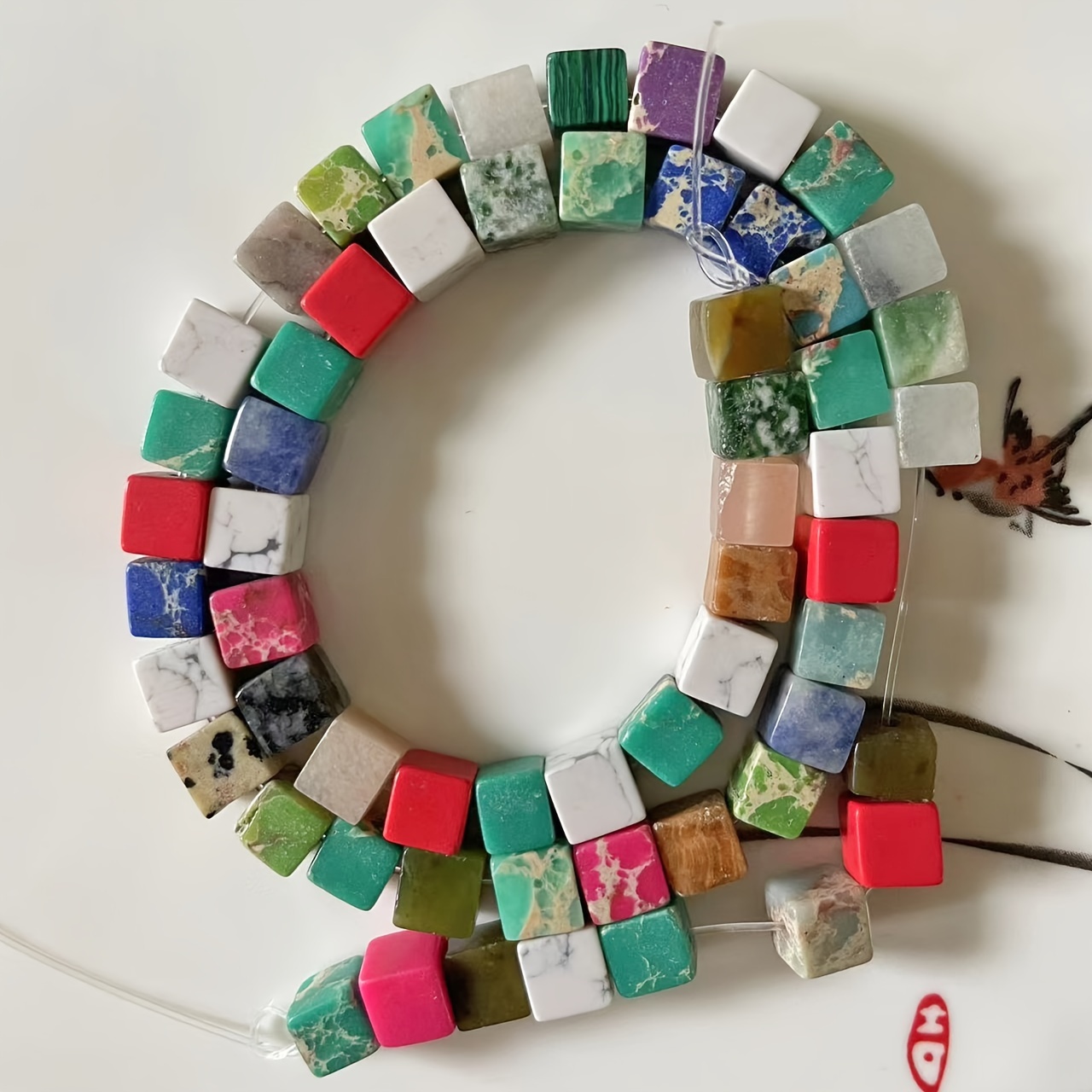 TEMU Collar de Piedra Natural a con Cuentas Cuadradas - Llavero y Cadena para Teléfono, 18cm Multicolor, Joyería DIY para Mujeres, Regalo para ,