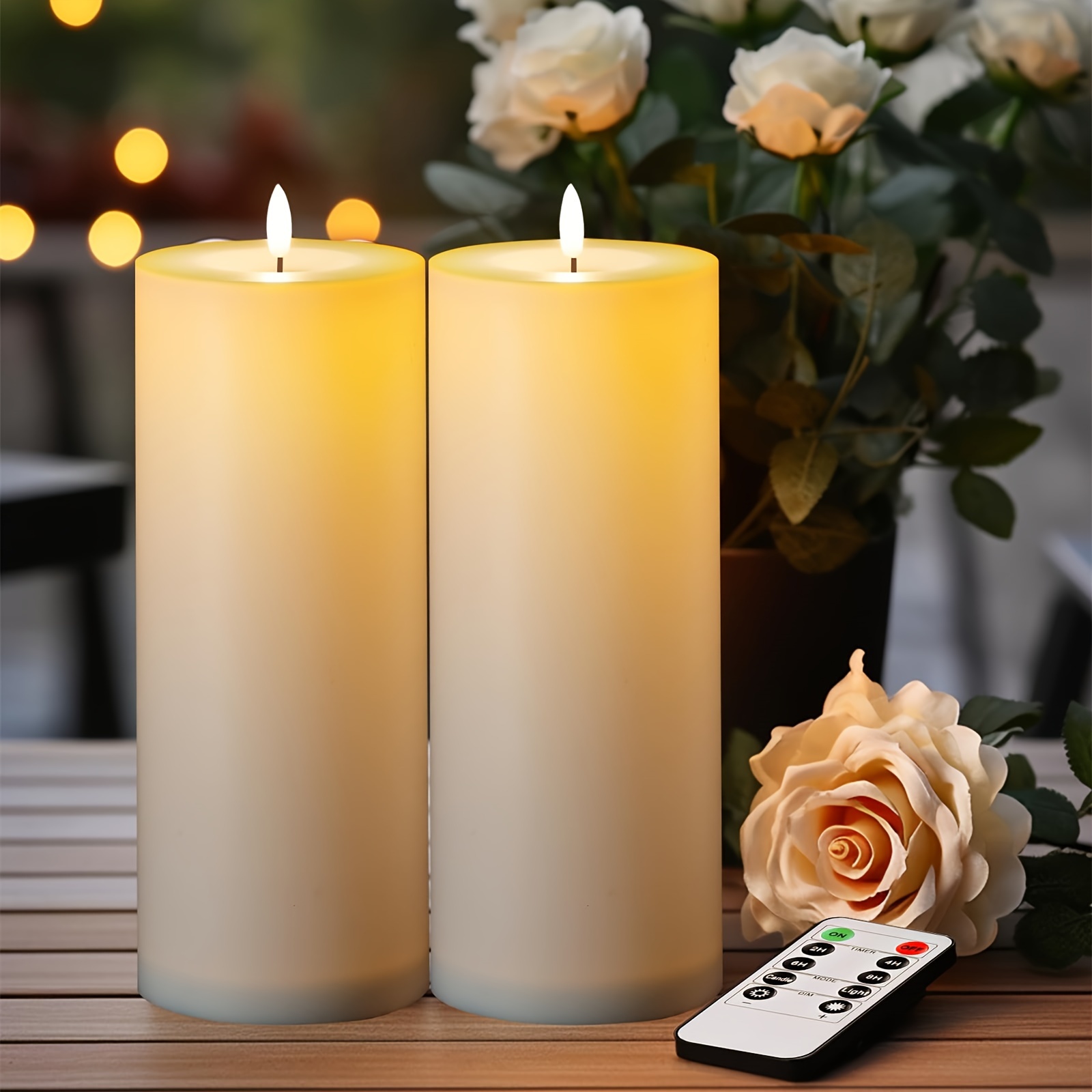 

Outdoor Flameless Candles Battery Operated Led Large Pillar Candles With Remote And Timer For Indoor Outdoor Lanterns, Long , White, Set Of 2