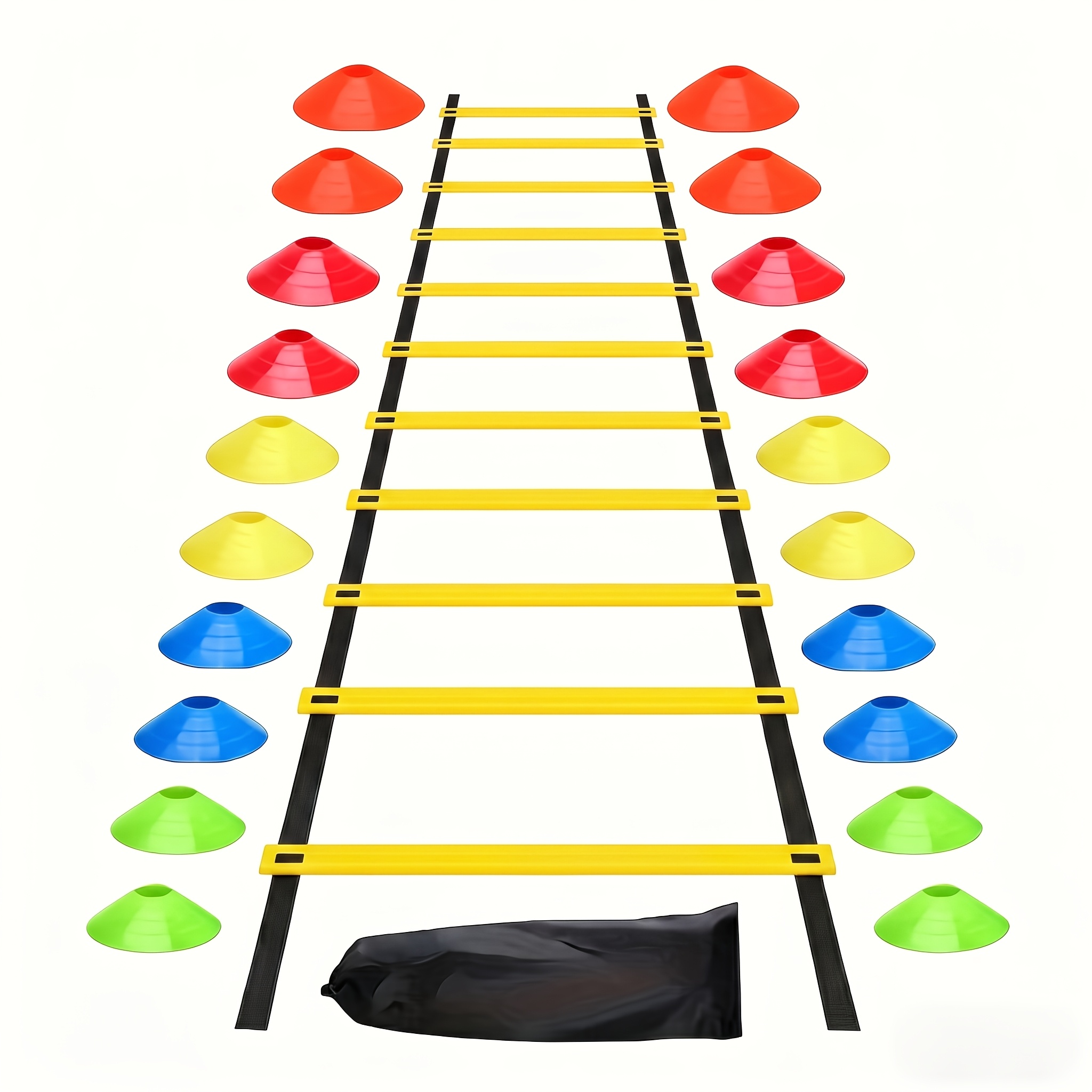 TEMU Portable Agility Ladder Training Set Heavy-duty With Speed Ladder, Cones (red/yellow/green/blue) & Carry Bag For Outdoor/ Speed And Coordination