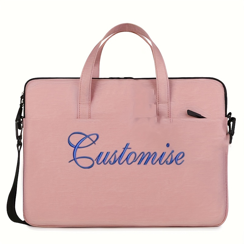 TEMU Lightweight Laptop Bag, Customizable Embroidery With Name Text, Convertible Shoulder Or Hand Carry Bag, Adjustable Strap, Zipper Closure,