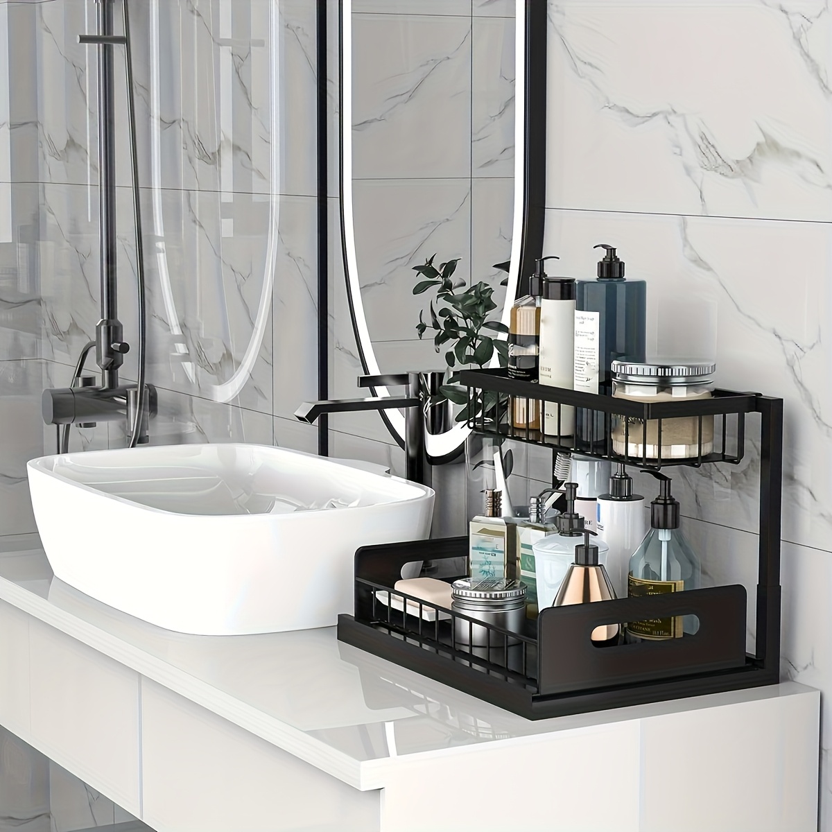 Étagère Télescopique Métal Sous évier - Organisateur De Lavabo Pour Cuisine, Salle De Bain, Bureau, Réglable En Largeur Et Hauteur - 9