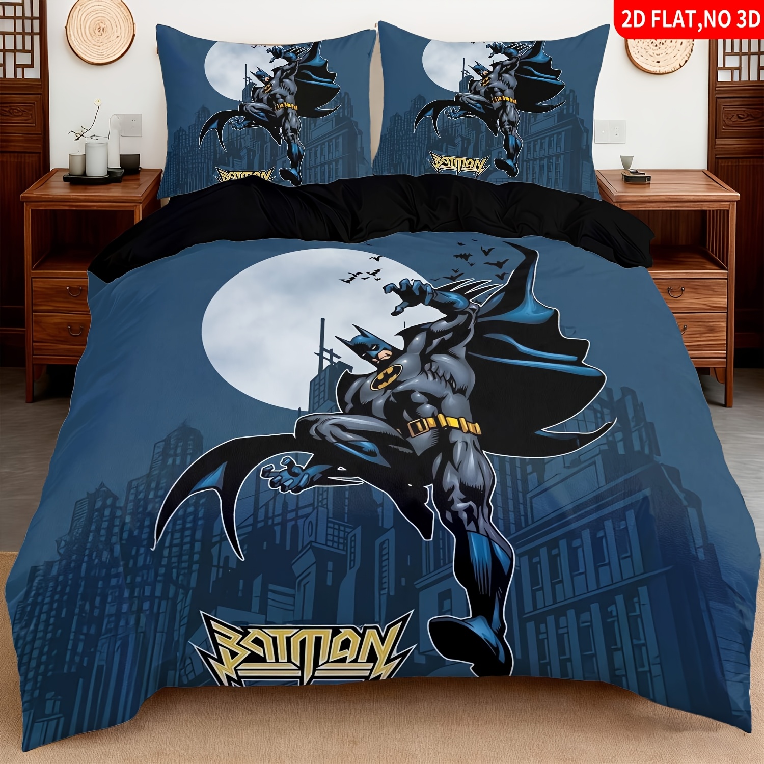 TEMU 2/3pcs Wb Batman Cartoon Pattern 3pcs Bedding, Soft And Breathable, You Comfortable All Night, Includes Duvet Cover And Pillowcases (excluding