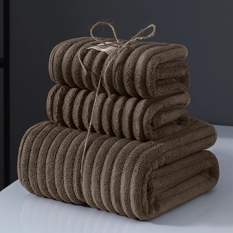 TEMU 3pcs Bath Towel Set, Including 2pcs Hand Towels And 1pc Bath Towel, Hand Towel 35 X 75cm, Bath Towel 70 X 140cm, Striped Design (absorbent And