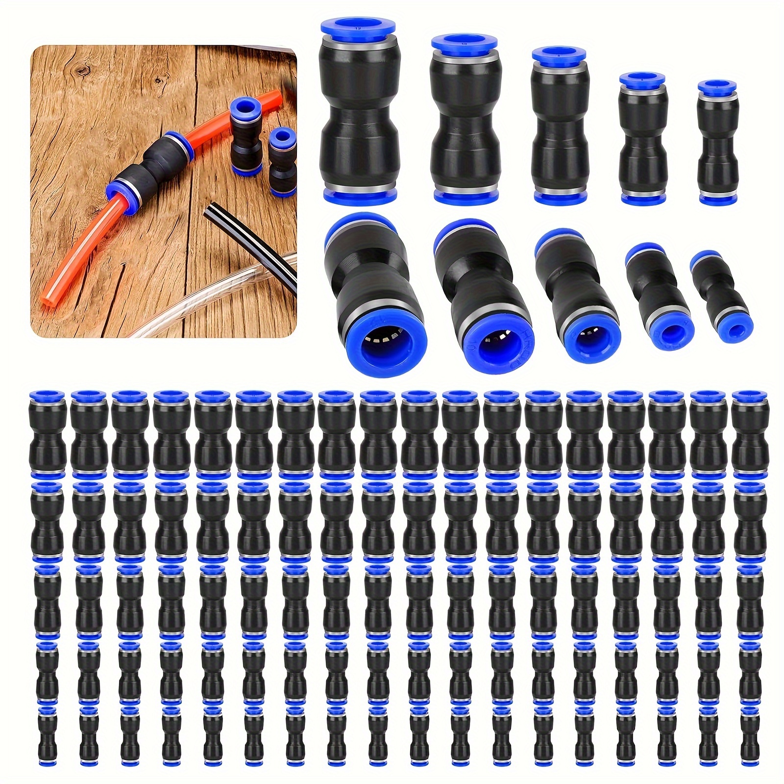 100pcs Of Straight Push Connectors, Quick-release Fittings For Air Hoses Compatible With 5/32", 1/4", 5/16", 3/8", And 1/2" Outer Diameter Card Sleeves