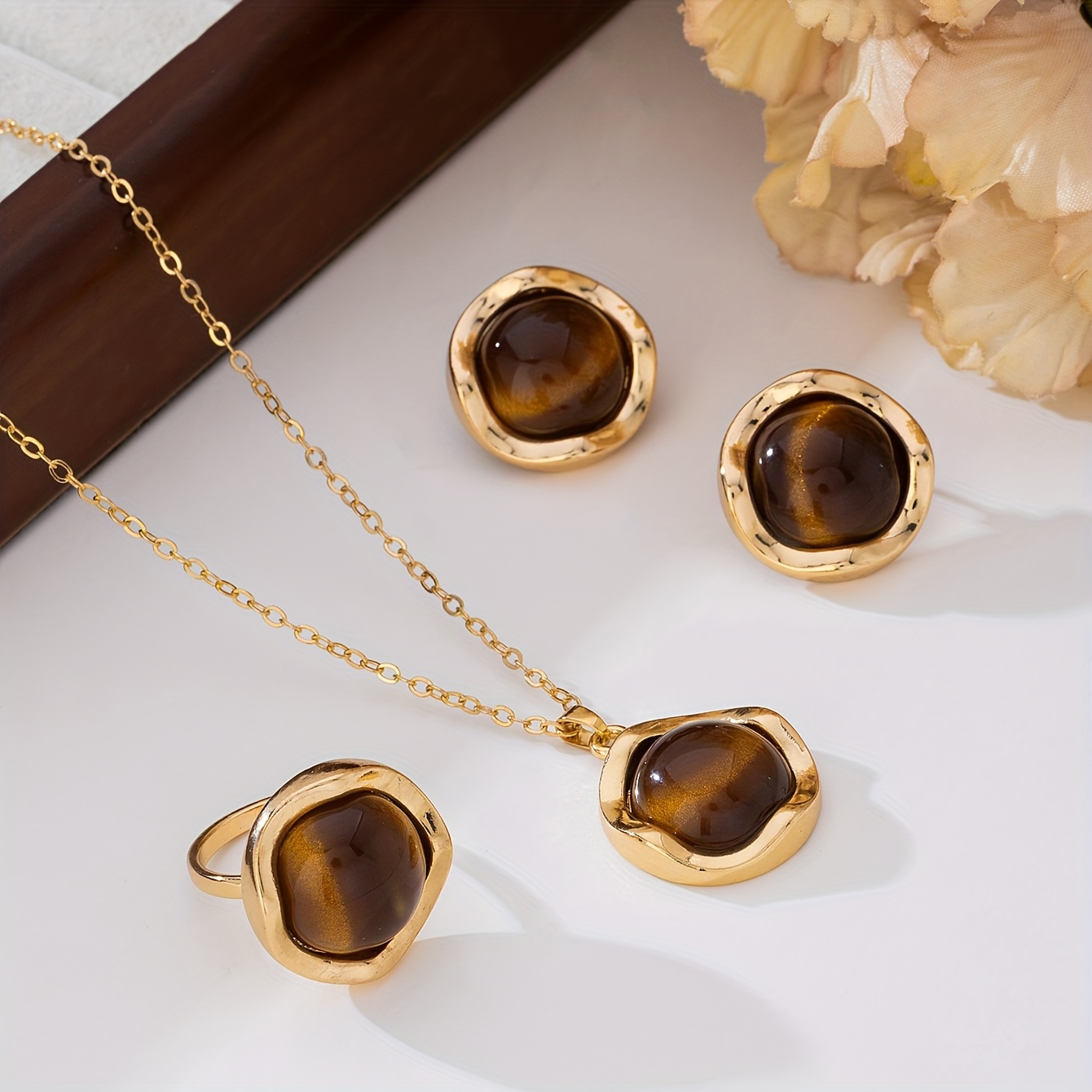 TEMU Juego de 2/3/4 Piezas de Joyería de Moda para Mujer, Pendientes, Collar y Anillo de de Vintage , para Regalos de Vacaciones