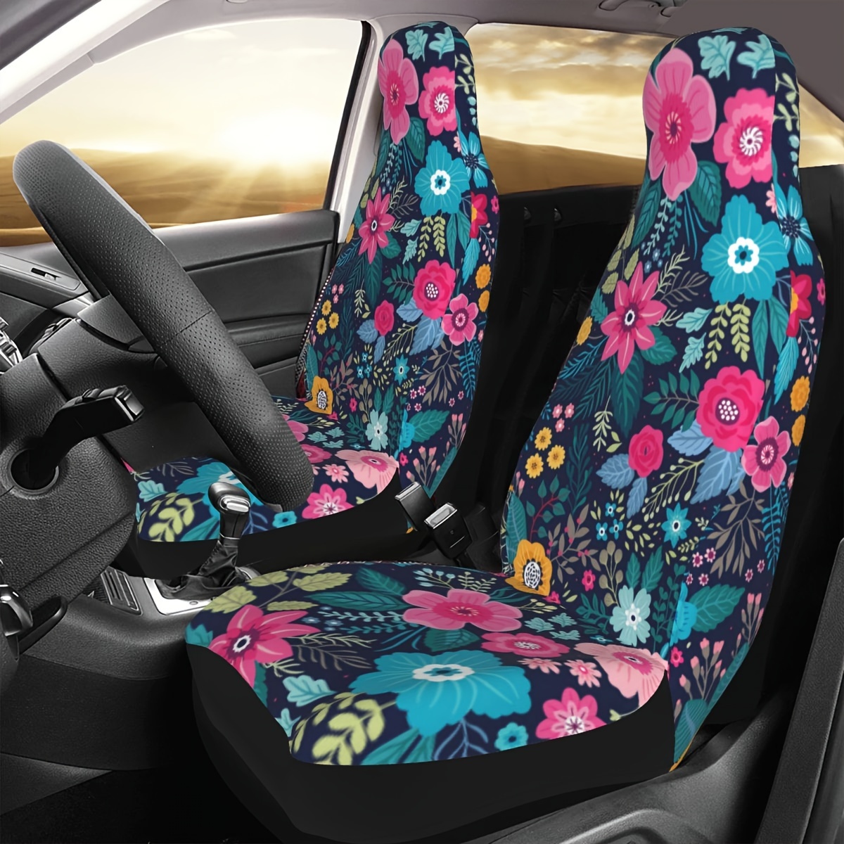 

1pc Beautiful Flowers Car Seat Cover - Universal Car Front Seat Protector Set, Car Interior Accessories For Women, Elastic Automotive Seat Cushion Covers