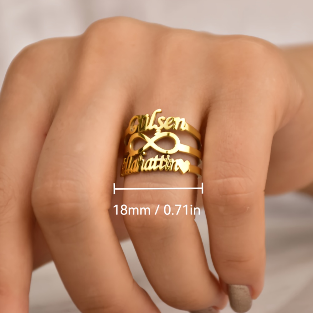 Custom Stainless Steel Double Name Ring with Infinity Symbol