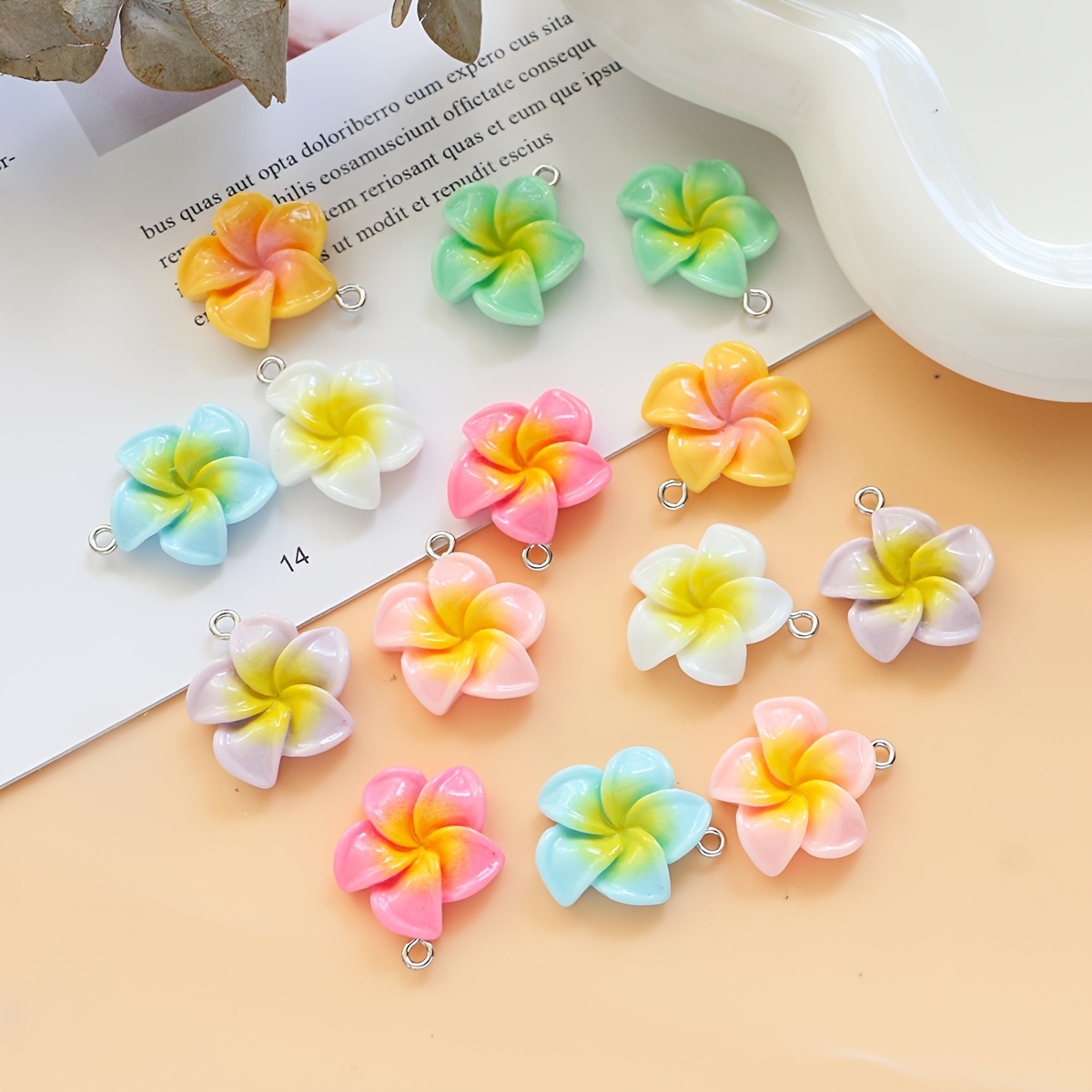 Image of 14pcs Random Mix Colorful Frangipani Flower Charms Pendants For Jewelry Making Diy Handmade Necklace Earrings Accessories
