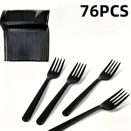 76pcs black forks transparent spoons suitable for western meals desserts salads and dinner forks ideal for festivals party dinners washable reusable easy to clean and convenient tableware forks