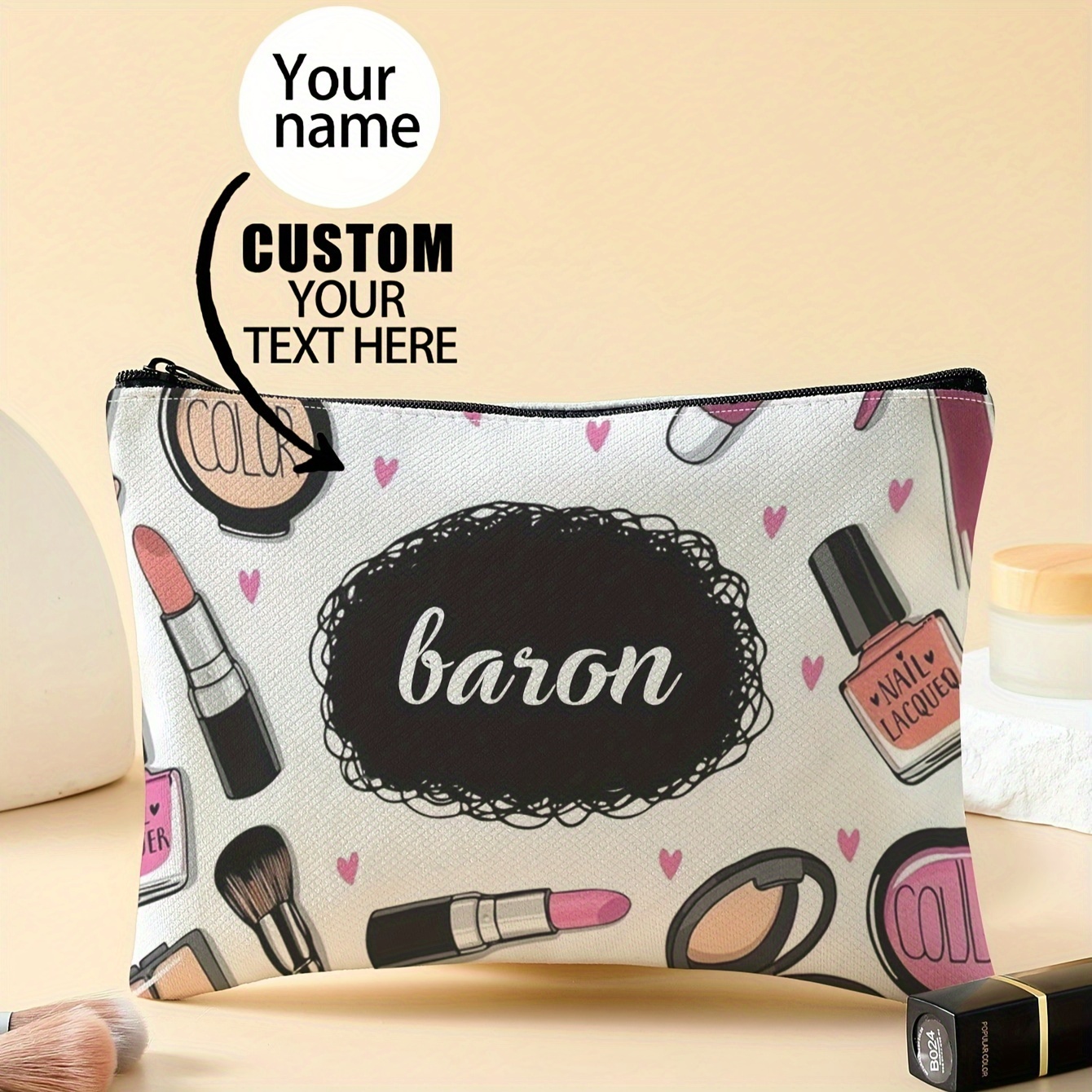 

Chic Personalized Makeup Bag For Women - Zipper Closure, Ideal Gift, Travel & Toiletries