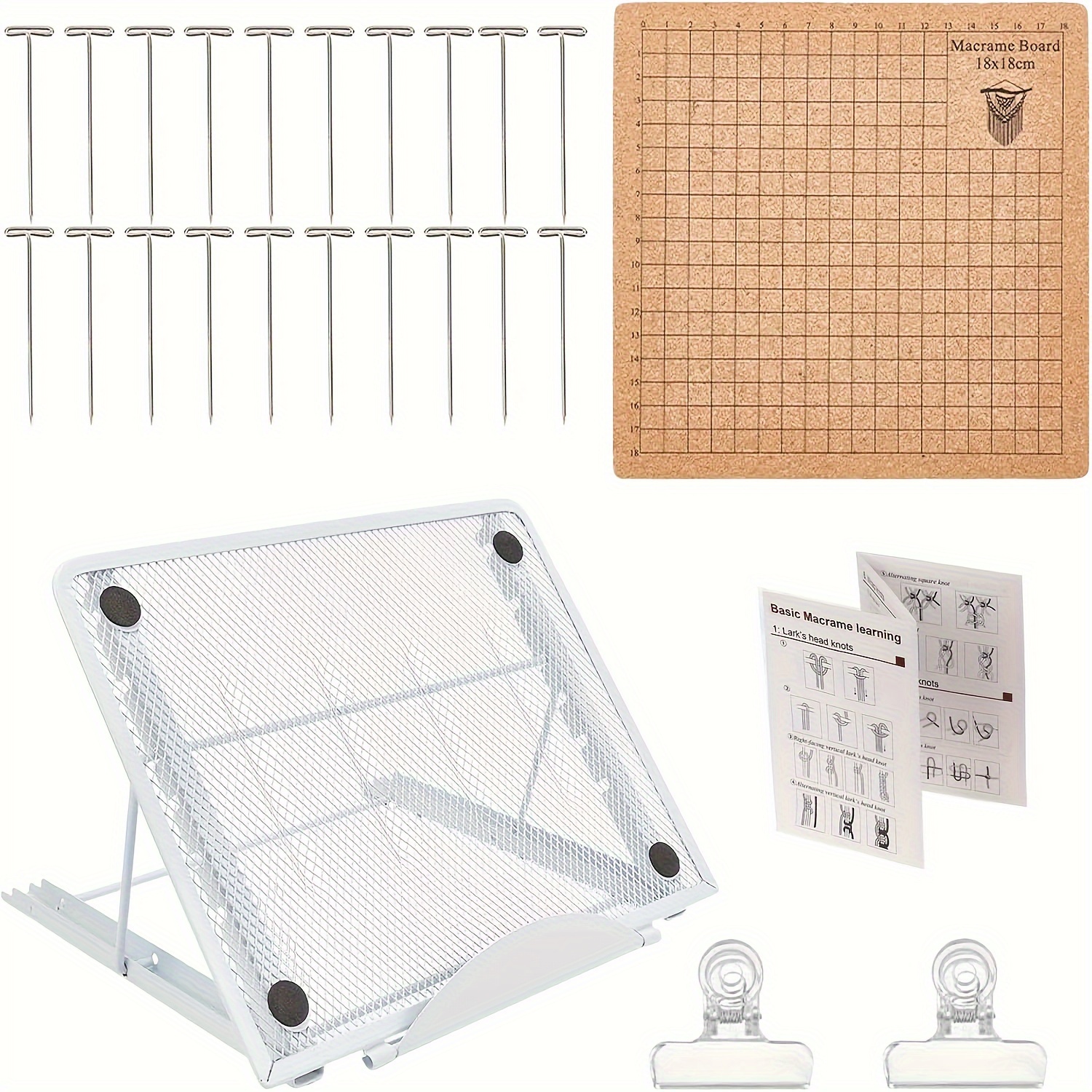 

7x7 Inch Lace Board With Adjustable Metal Stand, Includes 50 T-pins And 2 Clips, Double-sided Mesh Lace Craft Board For Bracelet Making And Knotting Projects - Color