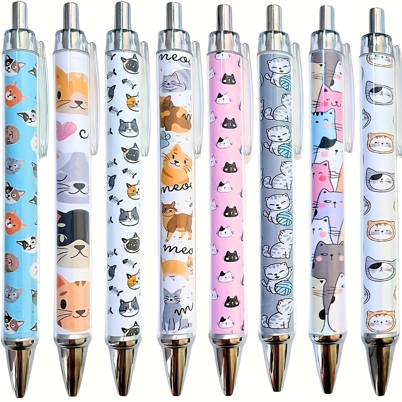 TEMU 10pcs Cute Kawaii Cat Ink Pens Set With Paw Print & Cat - Quick-dry Ballpoint Gel Pens, Kitty-themed Stationery For School, Office, Journaling -