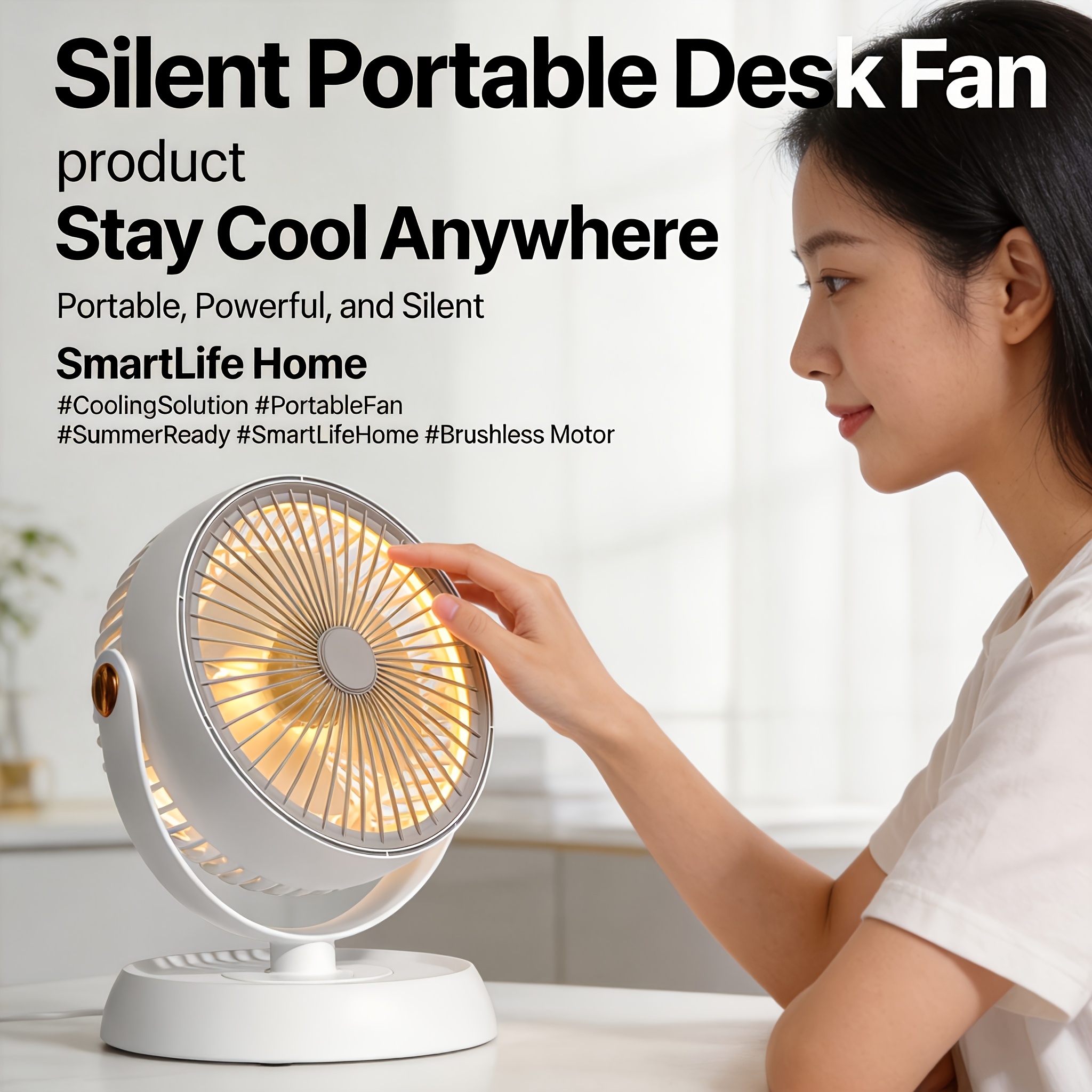 2026 Portable 2000mAh Battery Long-Lasting Quiet Desktop Oscillating Fan - Dimensions: 25cm X 10.5cm | 2000mAh Battery for Extended Runtime, Five-speed Wind Adjustment, Vortex Fan Blades, Powerful Strong Wind, 40dB Quiet Low Noise, Spiral Air Duct