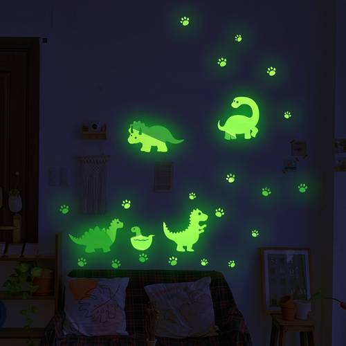 A self-adhesive glow-in-the-dark dinosaur footprint wall sticker for bedroom, hallway, living room, and ceiling accent wall decoration.YXL12001-YX