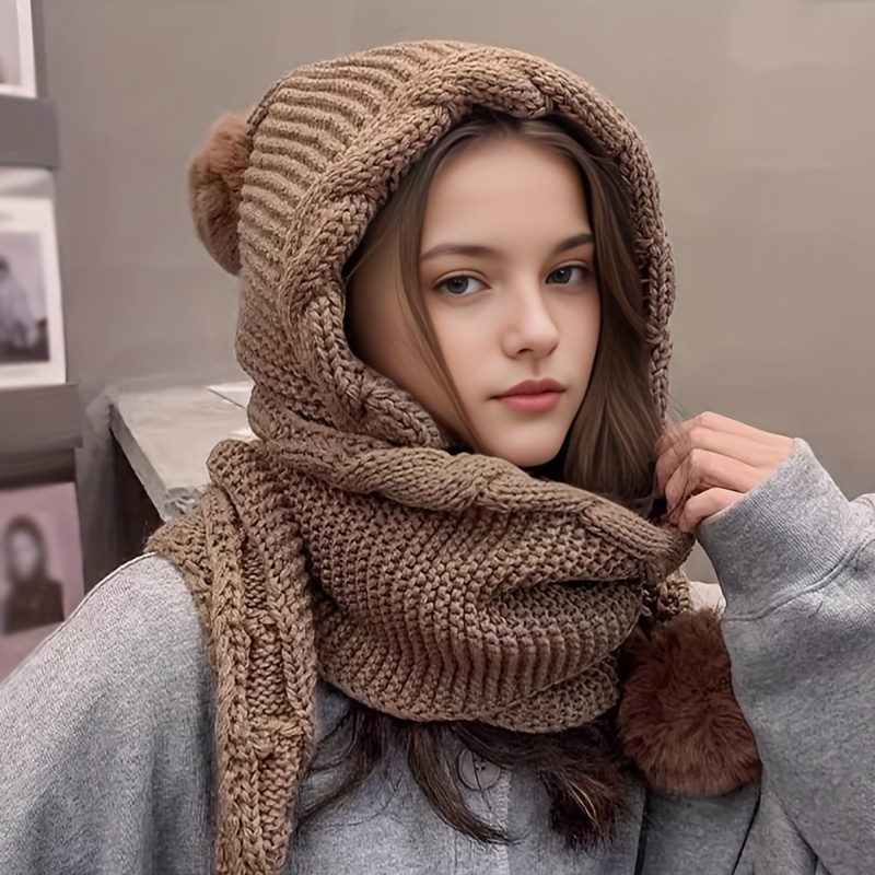 

Bonnet Tricoté Confortable avec Pom-Pom & Cache-Cou Intégré - Doublé en , Non Extensible, Lavable à - Chapeau d'Hiver Élégant pour Femme