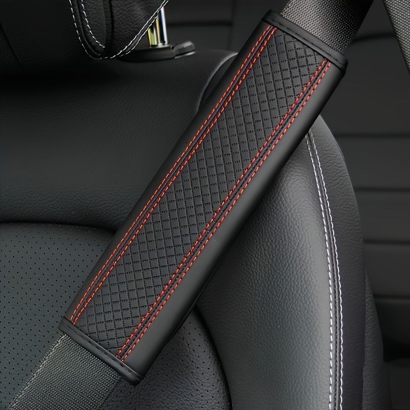 

1pc Universal Fit Pu Leather Car Seat Belt Cover With Quilted Design, Safety , Woven Weaving Method