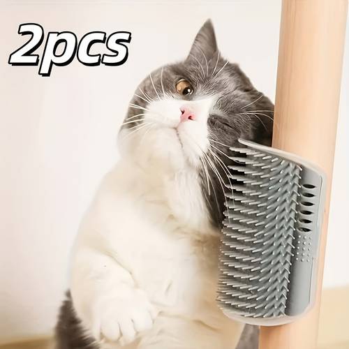 item picture 2pcs wall mounted cat grooming brushes scratching posts for cats toy hair removal massage comb scratching tool self grooming corner comb indoor pet massage tool easy to clean