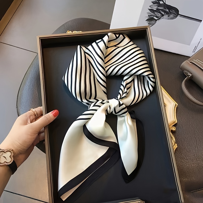 

27.56" Striped Square Scarf Thin Smooth Decorative Neck Scarf Boho Style Windproof Headscarf For Women