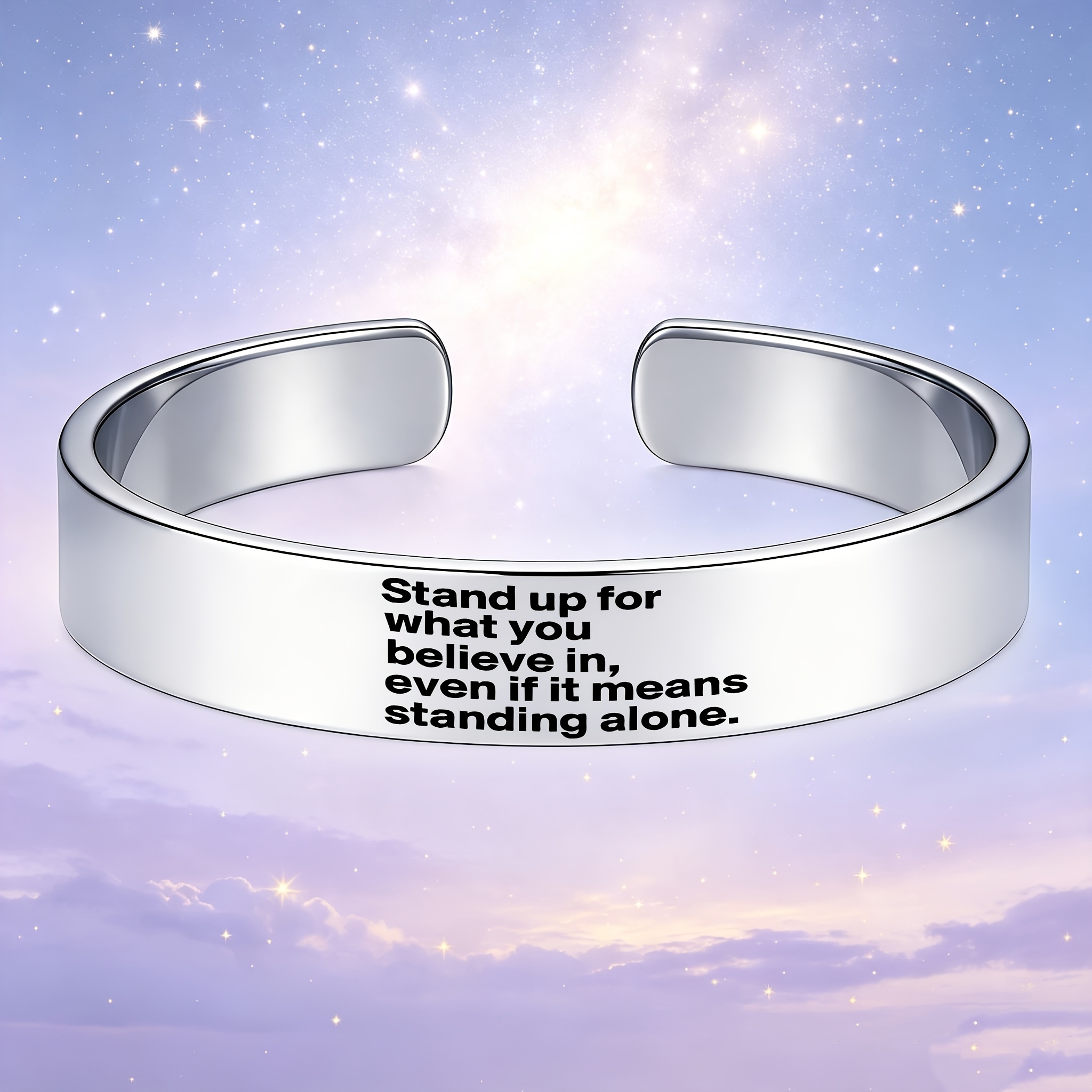 Minimalist Inspirational Quote Stainless Steel Open Bangle