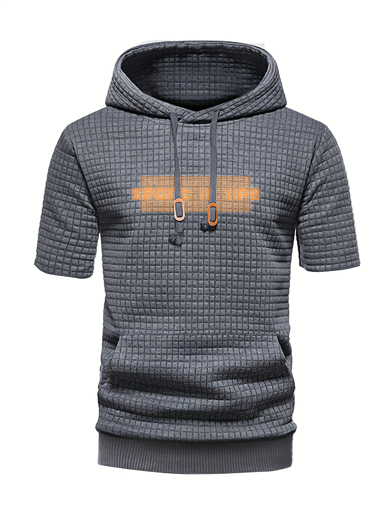 men's sporty casual hooded sweatshirt short sleeve waffle Temu