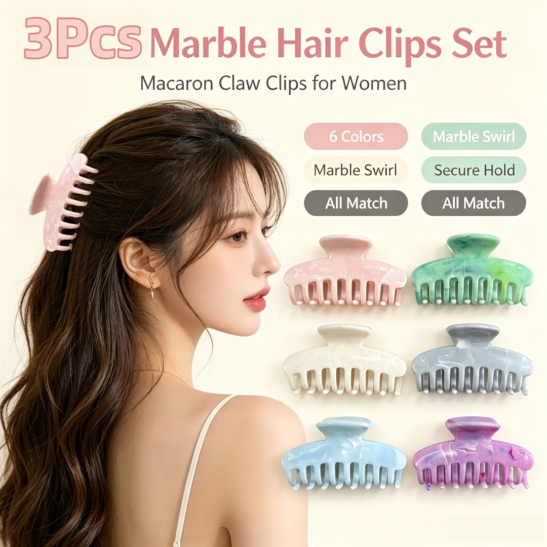 3pcs Macaron Swirl Flat Hair Clip, Half-Round Shark Clip