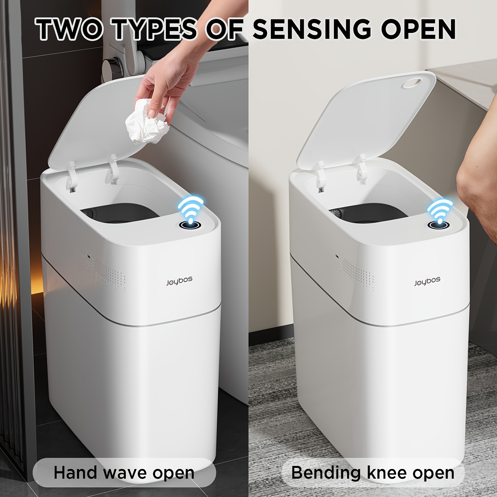 automatic smart trash can for bathroom 3 8gal 14l touchless motion sensor garbage bin   2 gen fan auto expand garbage bags   design for narrow space with small lid   bin   kitchen office bedroom toilet rv Product details 3