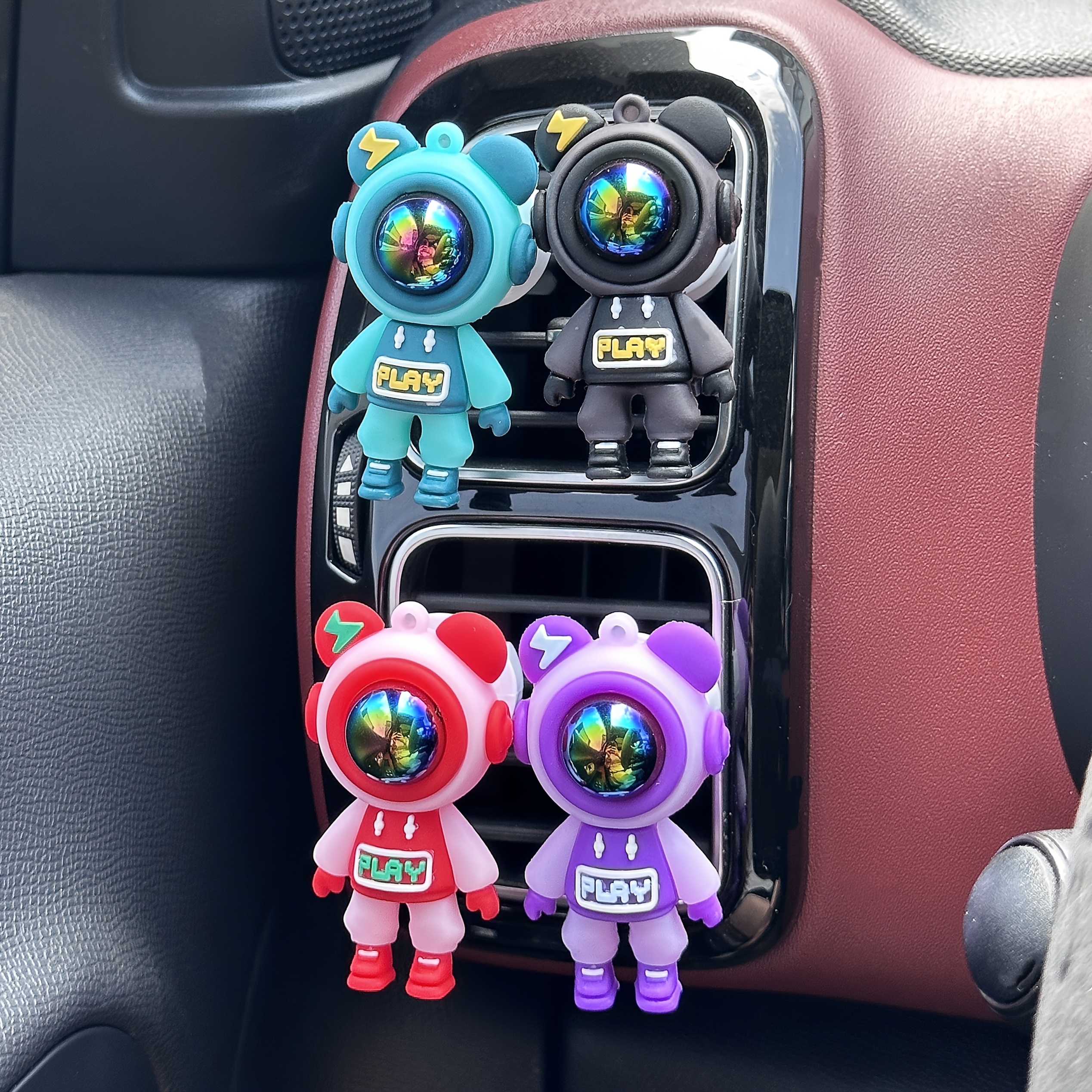 1pc/4pcs Astronaut Lightning Bear Design Car Air Freshener, Car Air Vent Aroma Diffuser Clip, Car Air Outlet Decoration Clip, Car Interior Decoration Accessories Eid Al-Adha Mubarak