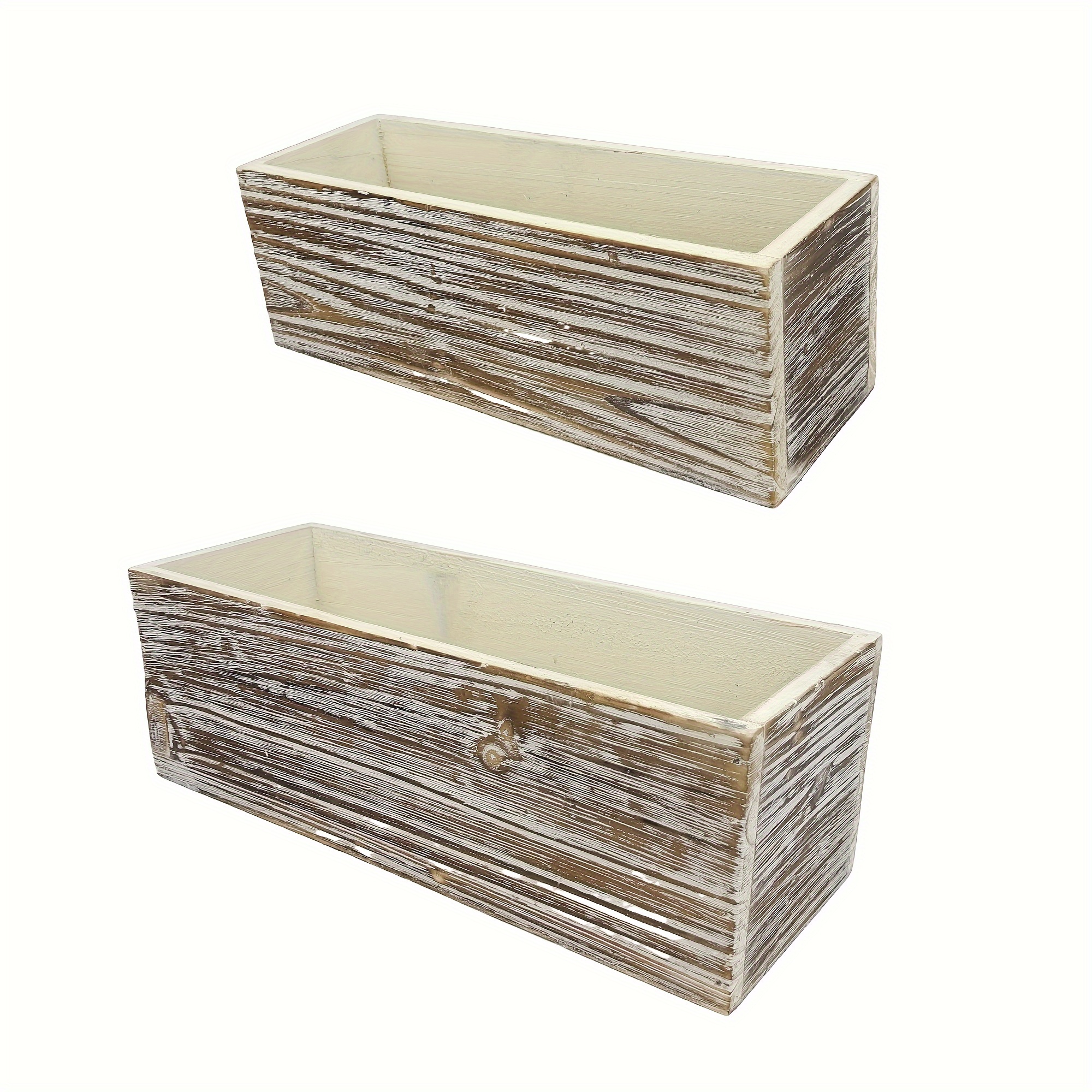 

Set Of 2 Rustic Rectangular Wooden Planters, Brown Flower Pot For Home Gardening Garden Accessories