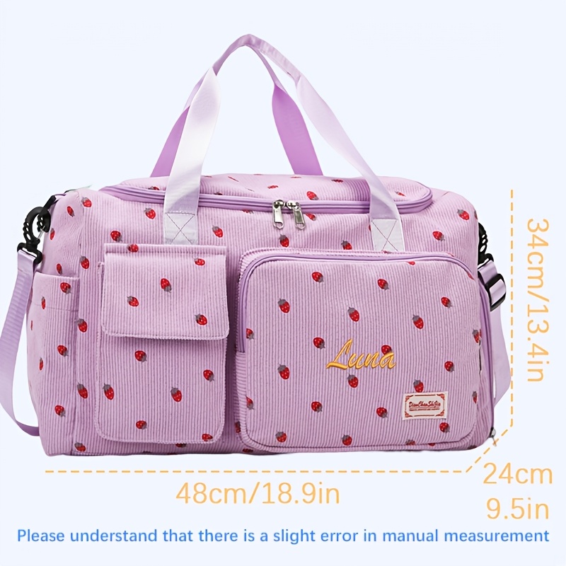 TEMU Personalized Embroidered Customizations, Corduroy Travel Bag With Multiple Pockets And Compartments, Large Capacity Storage Bag, Handheld Bag,
