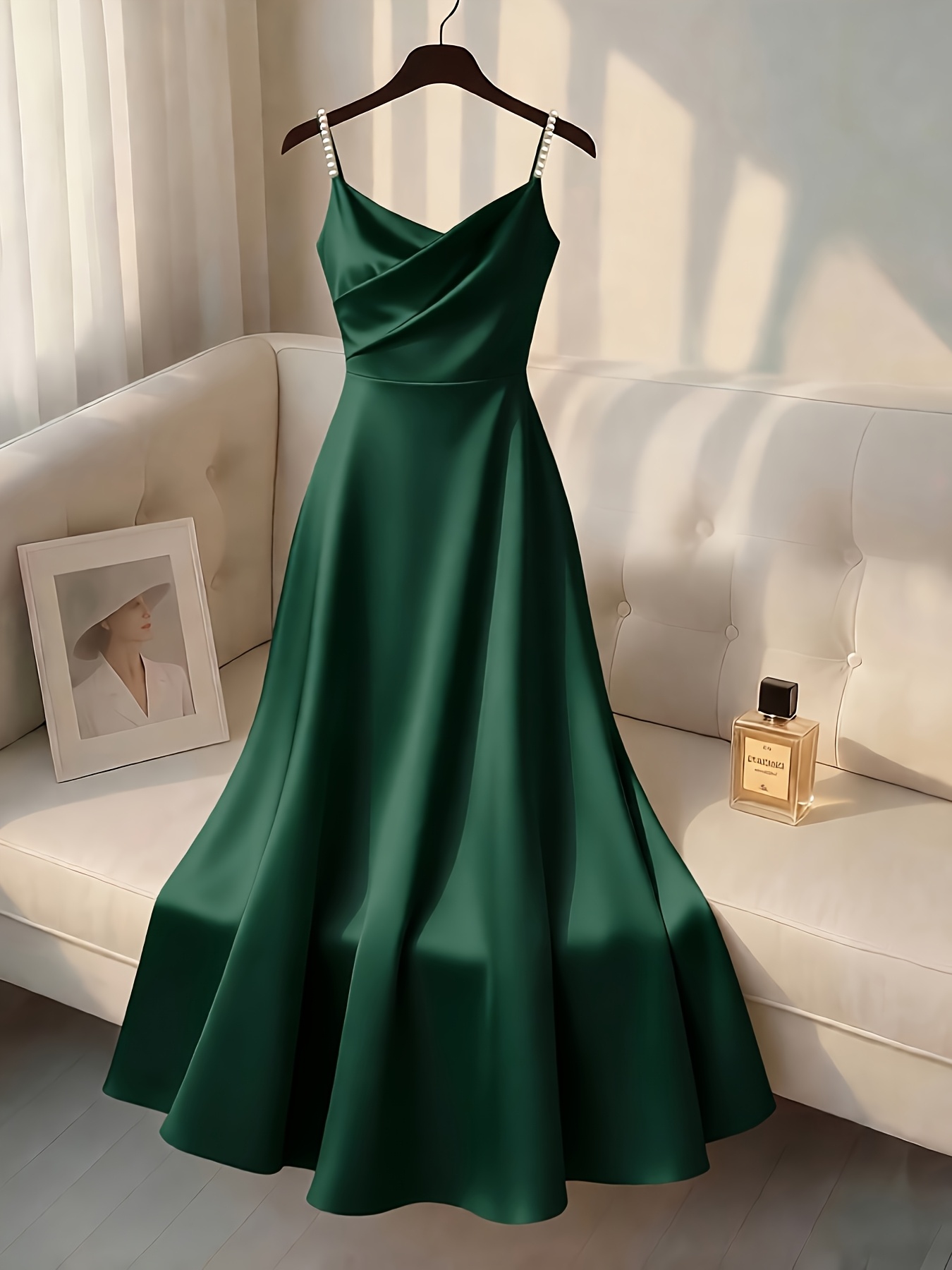 slim fit dress slacks Emerald Green Strappy Back Sexy Slit Simple A-Line Satin Dress