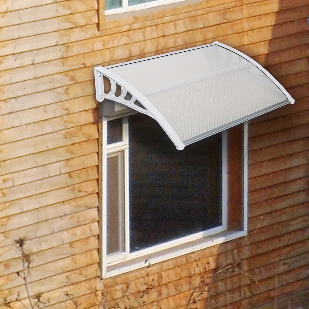 TEMU Awning, Brown Panel With White Brackets; Plastic Brackets, Polycarbonate Sheet, Aluminum Strips And Back; Suitable For Wall Types; Pc Board,