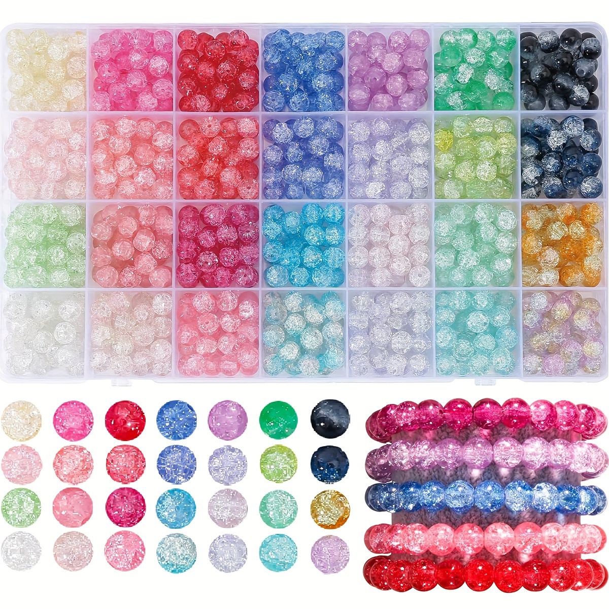 

560pcs 8mm Snowflake Crackle Glass Beads, Jewelry Making Kit, Gradient Spacer Beads For Earrings Bracelet Necklace Jewelry Making Crafts For Daily Use Gifts