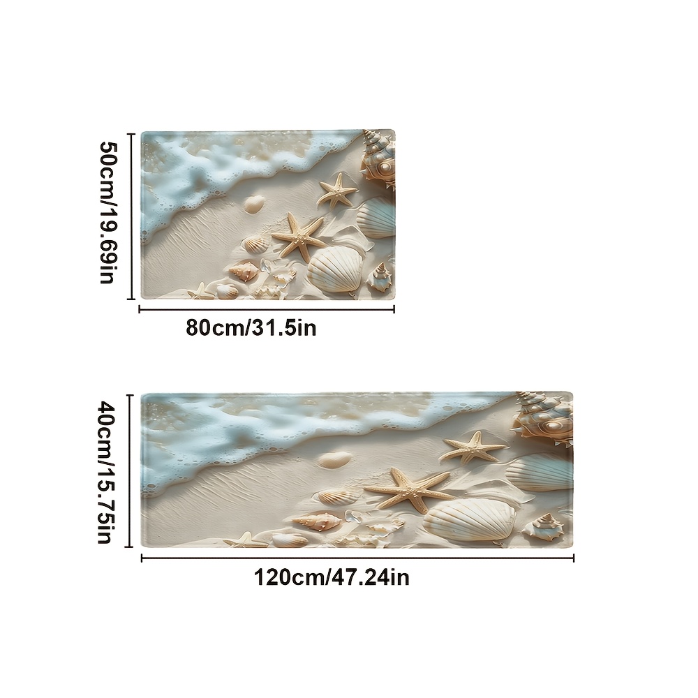 E-shop 2er/3er Set 2D Flachdruck Strandmuschel Seestern Bedruckte Badezimmer Bodenmatte, Heimdekoration Teppich, Waschmaschinenfest, Waschbecken