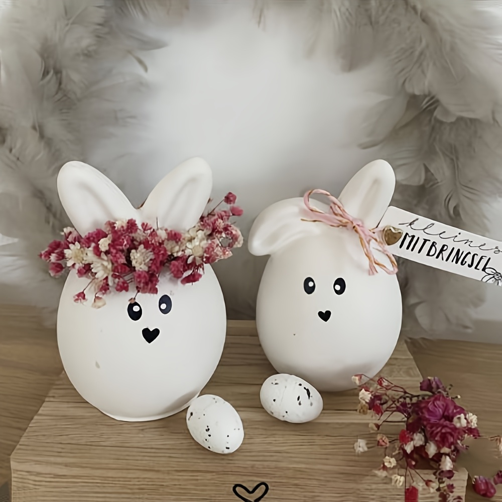 

2pcs Easter Bunny Silicone Mold Set, Diy Plaster Crafts, Cute Rabbit Egg With Folded Ears Plaster Decor, Silicone Molds For Home Decoration