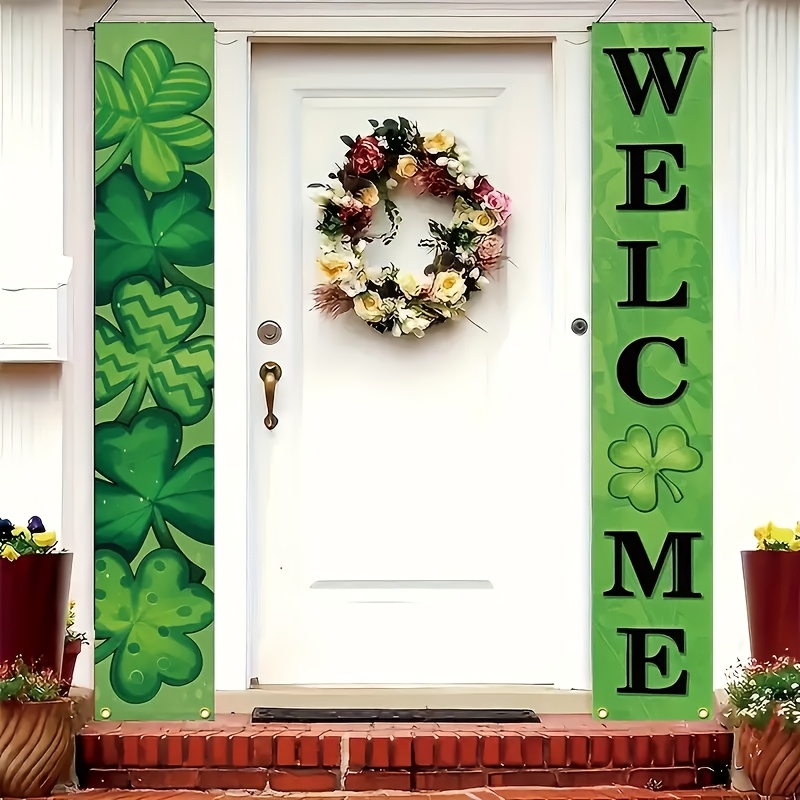 

2d Door Banner 2pcs 's Day Clover Welcome Door Banner, Polyester 100% Porch Banners For Home & Garden, Indoor & Outdoor Holiday Party Decorations, Easy To Hang Without Power Supply