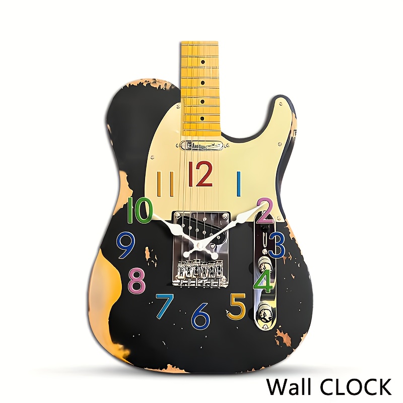 TEMU 1pc Of Shaped Clock, A Design Wall Clock, Irregularly Cut Guitar Clock, Silent Quartz Clock, Suitable For Bedroom, Living Room, Office, Kitchen,