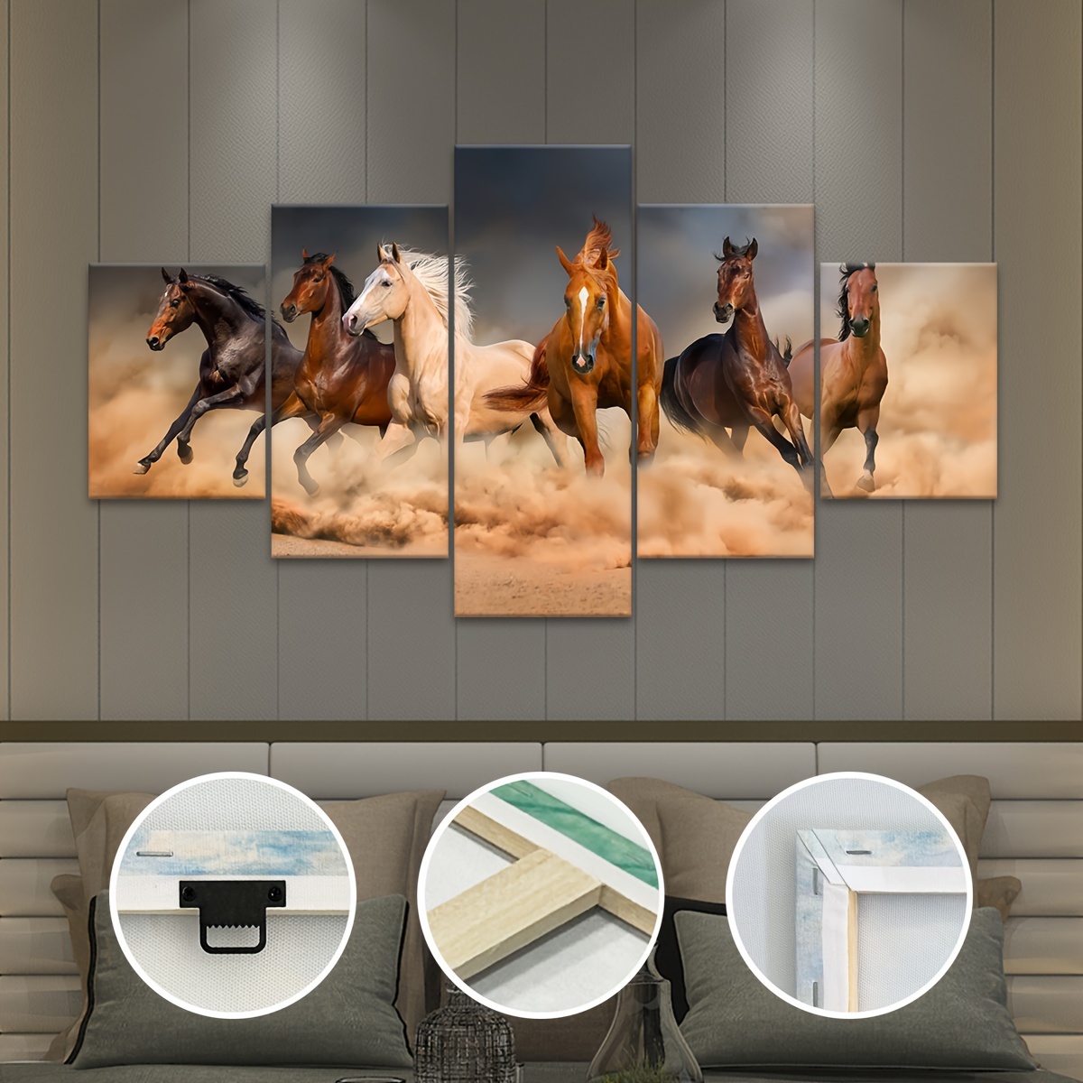

5pcs/set Wooden Framed Canvas Poster, Modern Art, Running Horse, Ideal Gift For Bedroom Living Room Corridor, Wall Art, Wall Decor, Winter Decor, Wall Decor, Room Decoration