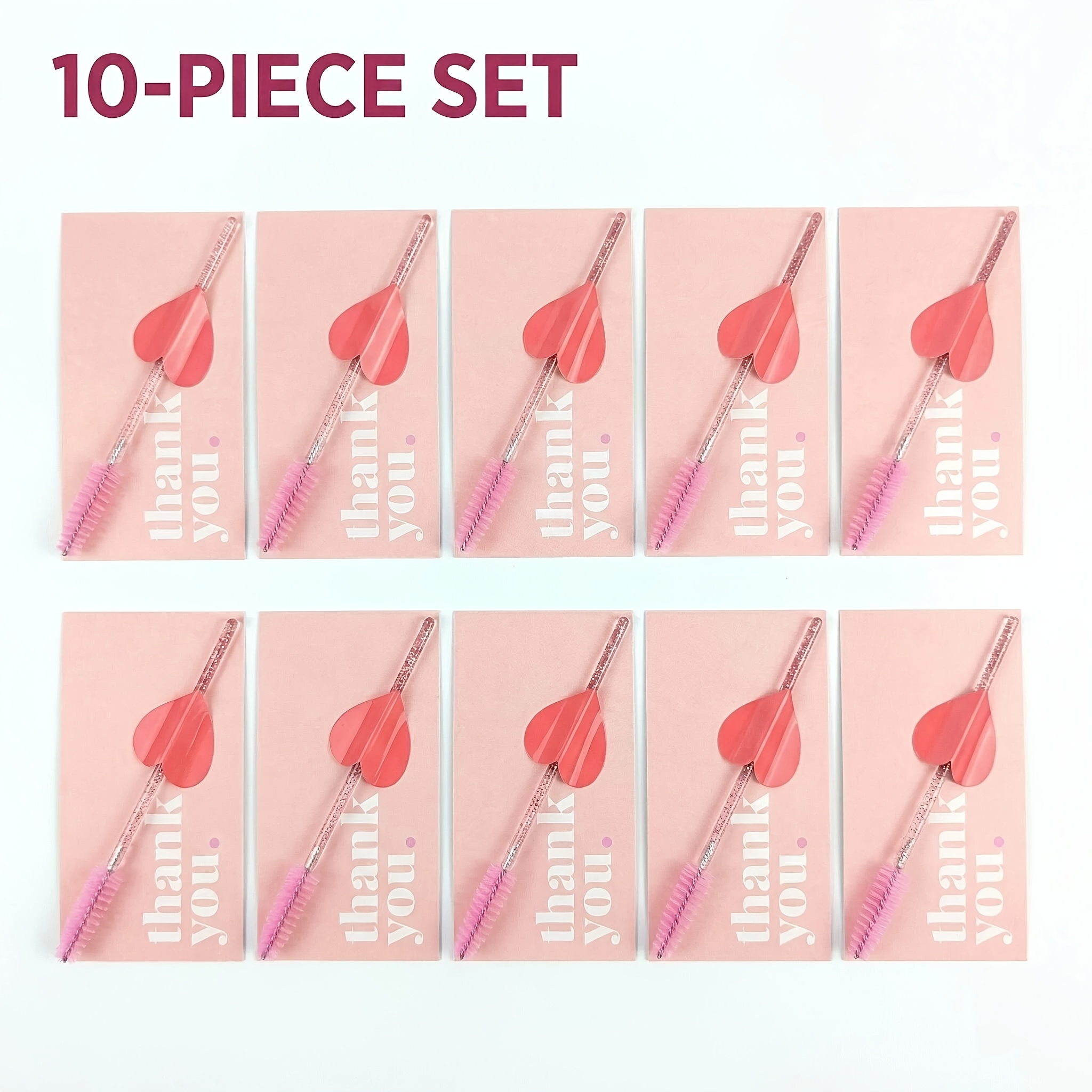Image of 10pcs Disposable Eyelash Brushes, Pink Crystal Handle Mascara Wands With Thank You Cards As A Gift, Lash Extension For Eyelash Growth Serum, Brow Grooming, Lash Lift Makeup Tools