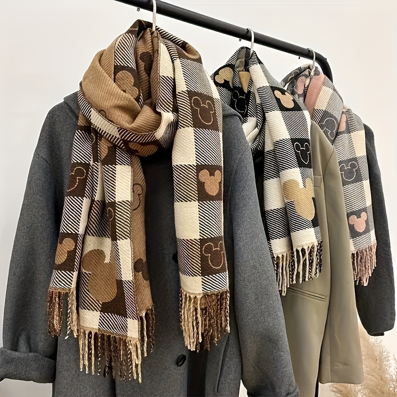 

Cozy Double-sided Bear Pattern Scarf - , Warm Knit For Winter, Casual , Women'