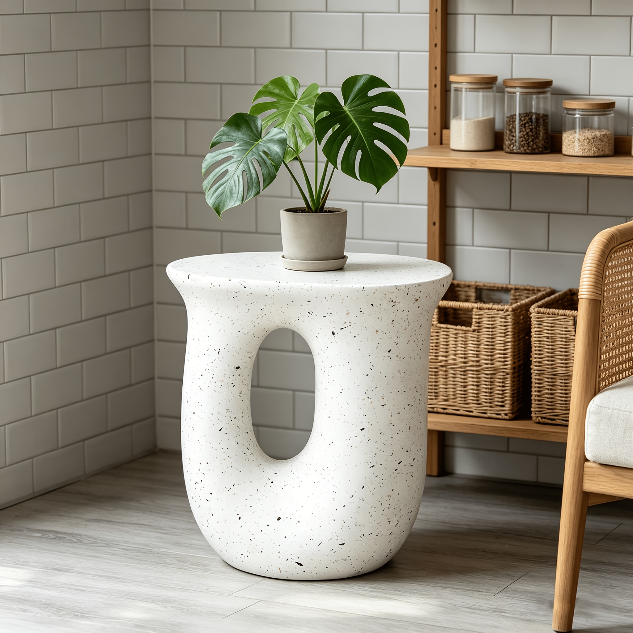 AESOME Modern Decorative Garden Stool Concrete Side Table Heavy Duty Patio Sturdy Faux Terrazzo Garden Stool Side Table Plant Table For Indoor Covered Outdoor, 17.7