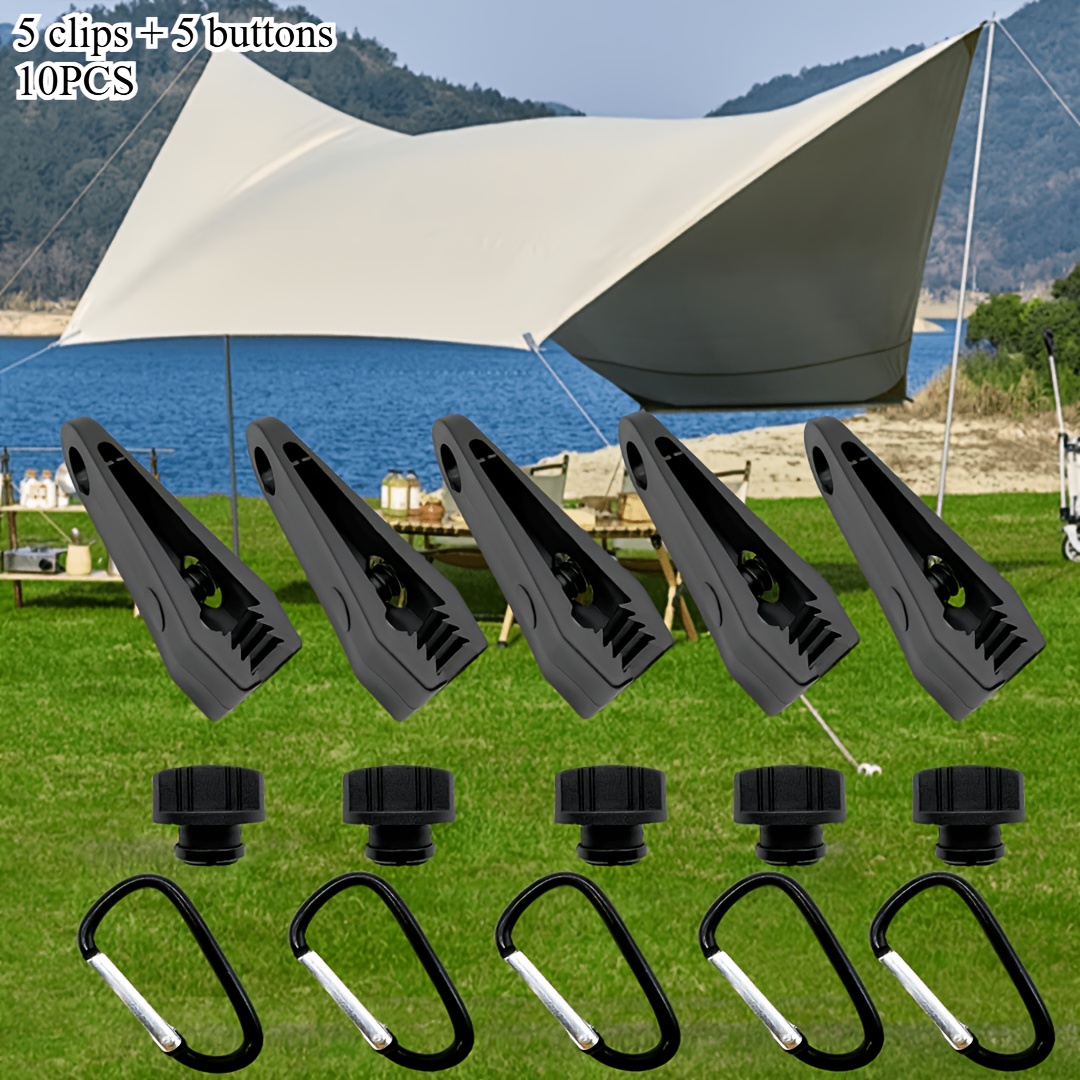 Image of 10pcs Heavy-duty Tent Clips And Buckles Set (5 Clips + 5 Buckles) - Windproof, Durable, And High-strength Outdoor Camping Gear For Securing Tents And Tarpaulins, Perfect For Outdoor Use