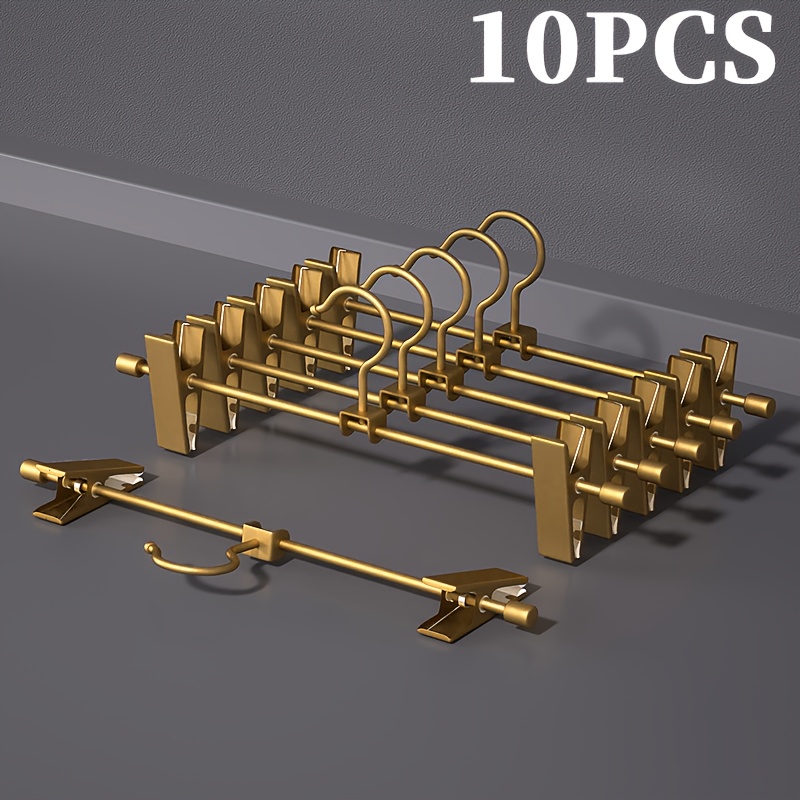 TEMU 10-pack Pants Hangers, Extra Smooth Metal Skirt Hangers With 2 Adjustable Non-slip Clips, Lightweight And Sturdy Metal Hangers For Shorts,