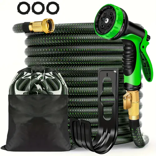 100ft heavy duty expandable garden hose with 10 function high pressure spray nozzle 1 brass fittings leakproof design durable rubber material cleaning forestry and gardening 25ft 50ft 75ft 100ft 150ft kit