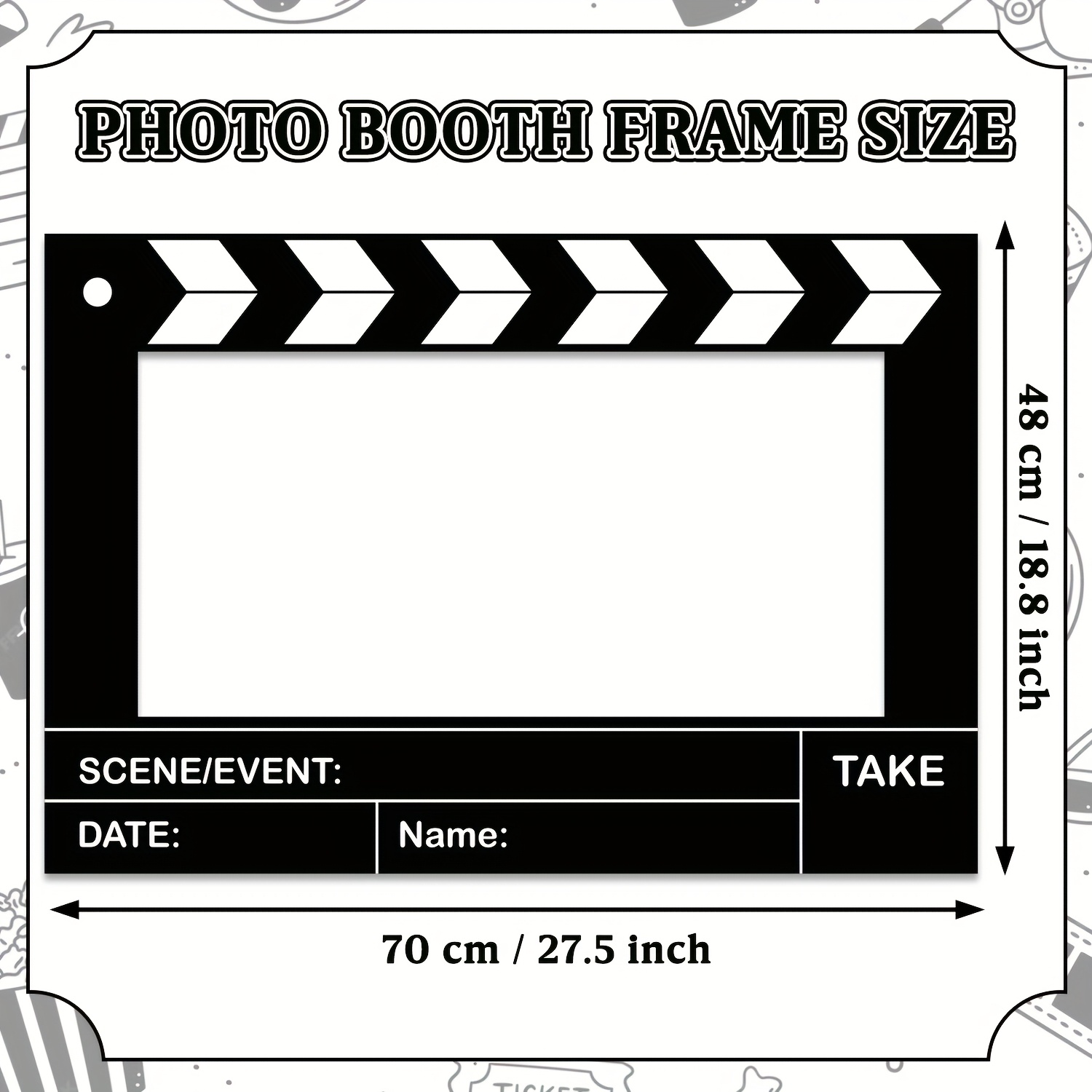 Image of Large Movie Night Photo Booth Props, 27.5 X 18.8 Inch Movie Theme Party Decorations Photo Frame Film Clapper Board For Birthday Party Supplies, Perfect For Halloween & Christmas
