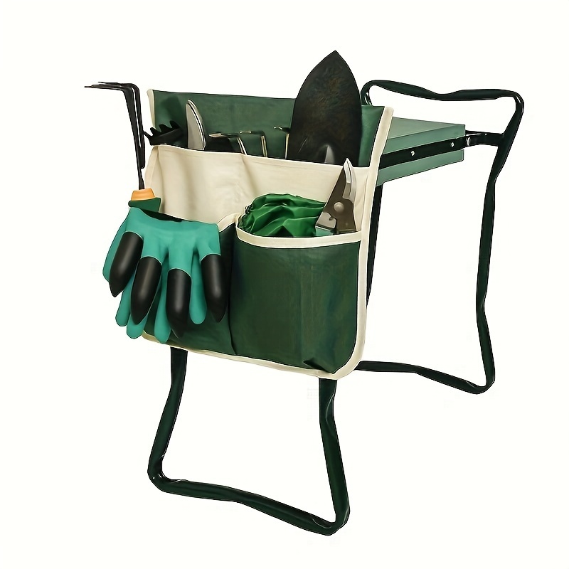 

Garden Kneeler Tool Organizer Bag - Durable Hanging Storage Pouch For Gardening Tools With Pockets - 1 Pack Green And White Striped Outdoor Tool Organizer Holder