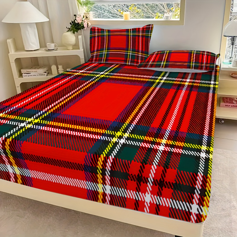 TEMU 3 pièces ensemble de drap-housse élastique, matelas en polyester à motif , hauteur 12 pouces, adapté et l'hôtel, inclut 1 housse de matelas + 2