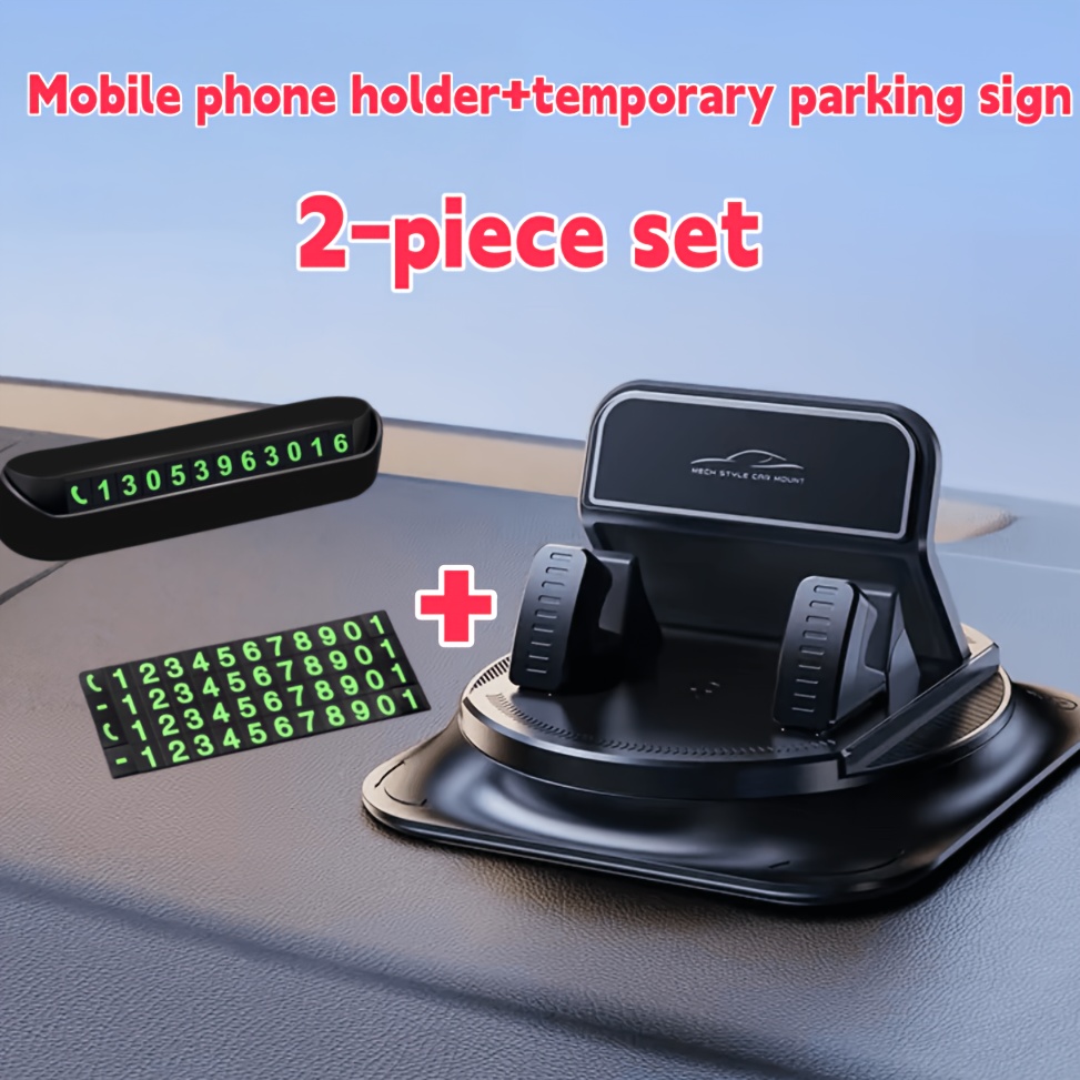 TEMU 360 Degree Free Rotation Car Phone Holder Universal Flat Suction Cup Instrument Panel Holder parking Number Plate Set