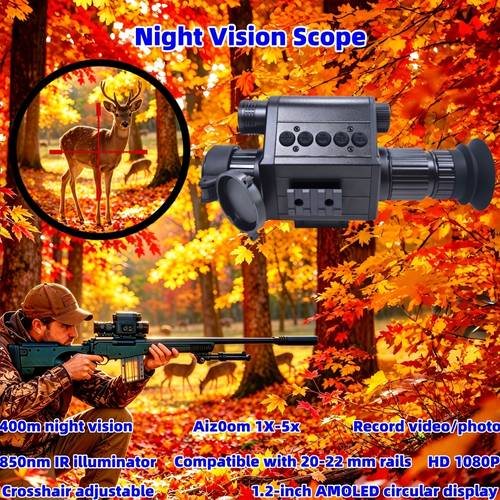 new 1080p hd monocular 5x ai zoom 850nm ir range adjustable 50mm night use photo video 2600mah battery for hunting camping night fishing outdoor adventure