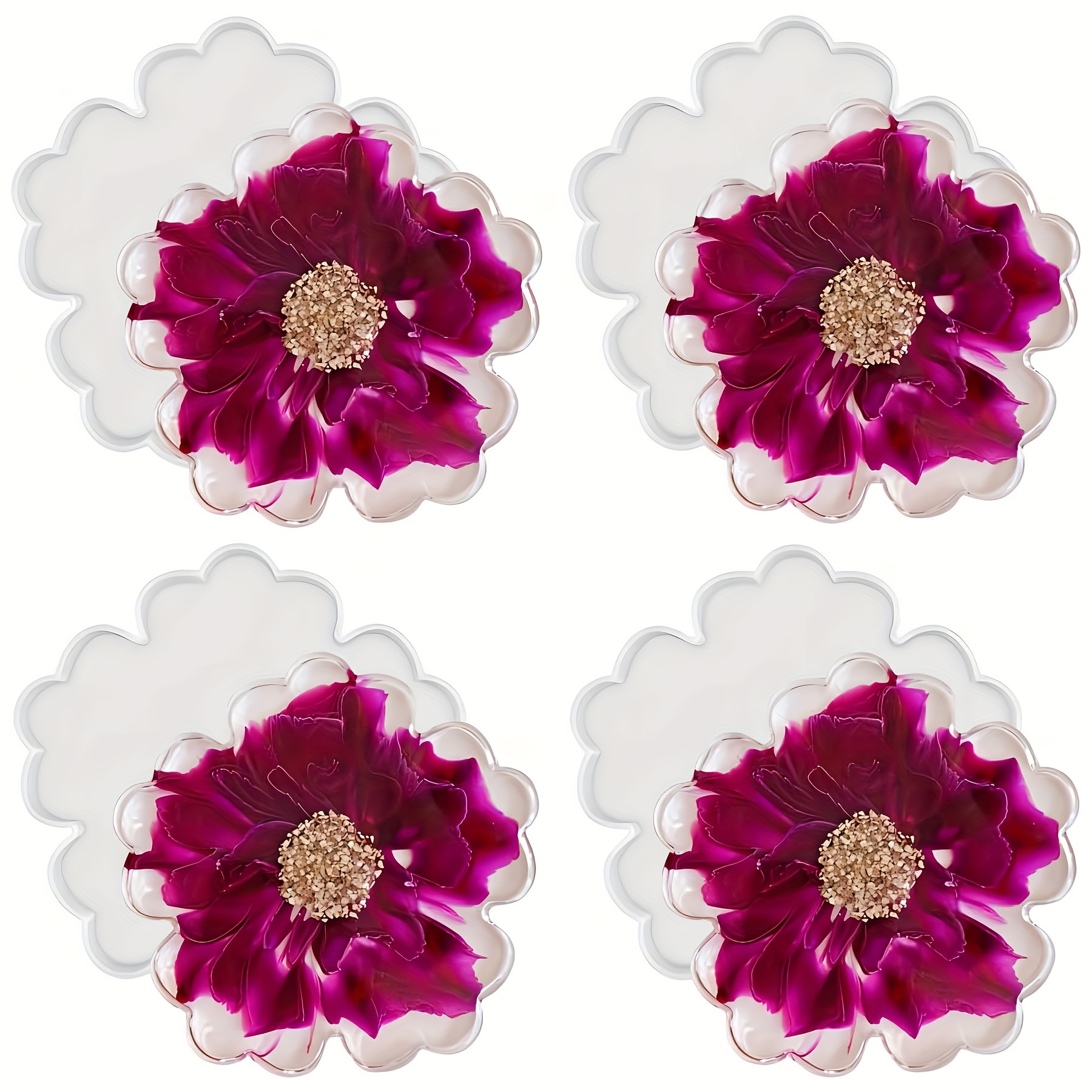 

4pcs 4" Floral Silicone Coaster Molds For Epoxy Resin, Glossy , Diy Resin Coasters & Candle Holders